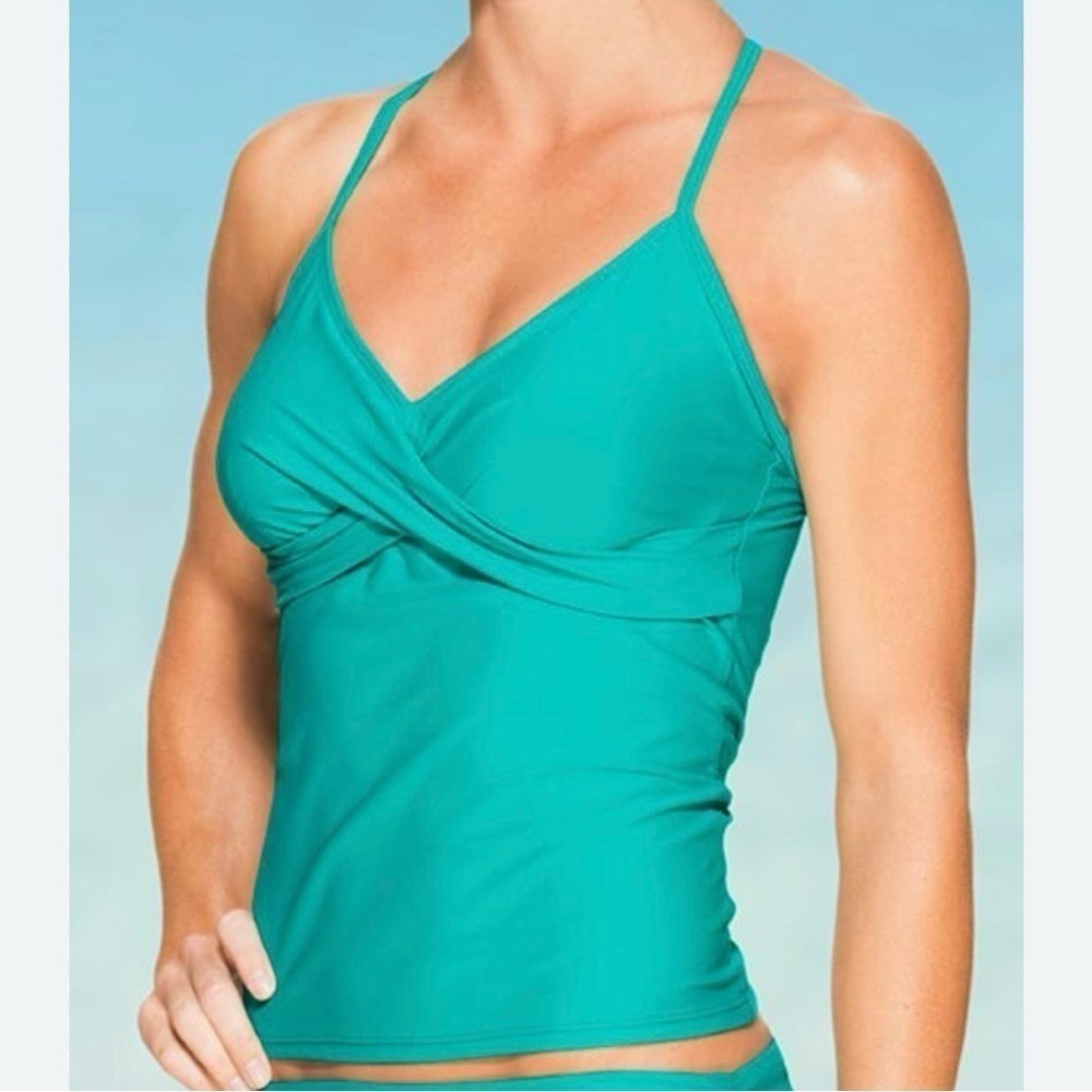 ATHLETA Women’s Fiji Green TWISTINI TANKINI Underwire Modest Strappy Size 36 B/C